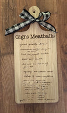 Load image into Gallery viewer, Customized Engraved Handwritten Keepsake Memorial Family Recipe Cutting Board
