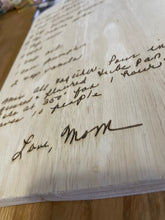 Load image into Gallery viewer, Customized Engraved Handwritten Keepsake Memorial Family Recipe Cutting Board