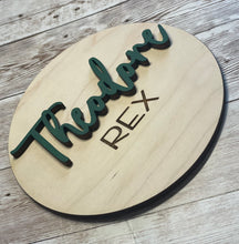 Load image into Gallery viewer, 6” Newborn Sign, Newborn prop, Nursery Name, Wooden Baby Name Sign, Hospital Sign, Personalized name sign