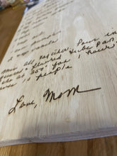 Load image into Gallery viewer, Customized Engraved Handwritten Keepsake Memorial Family Recipe Cutting Board
