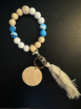 Load image into Gallery viewer, Engraved Silicone Beaded Bracelet Keychain with Tassel
