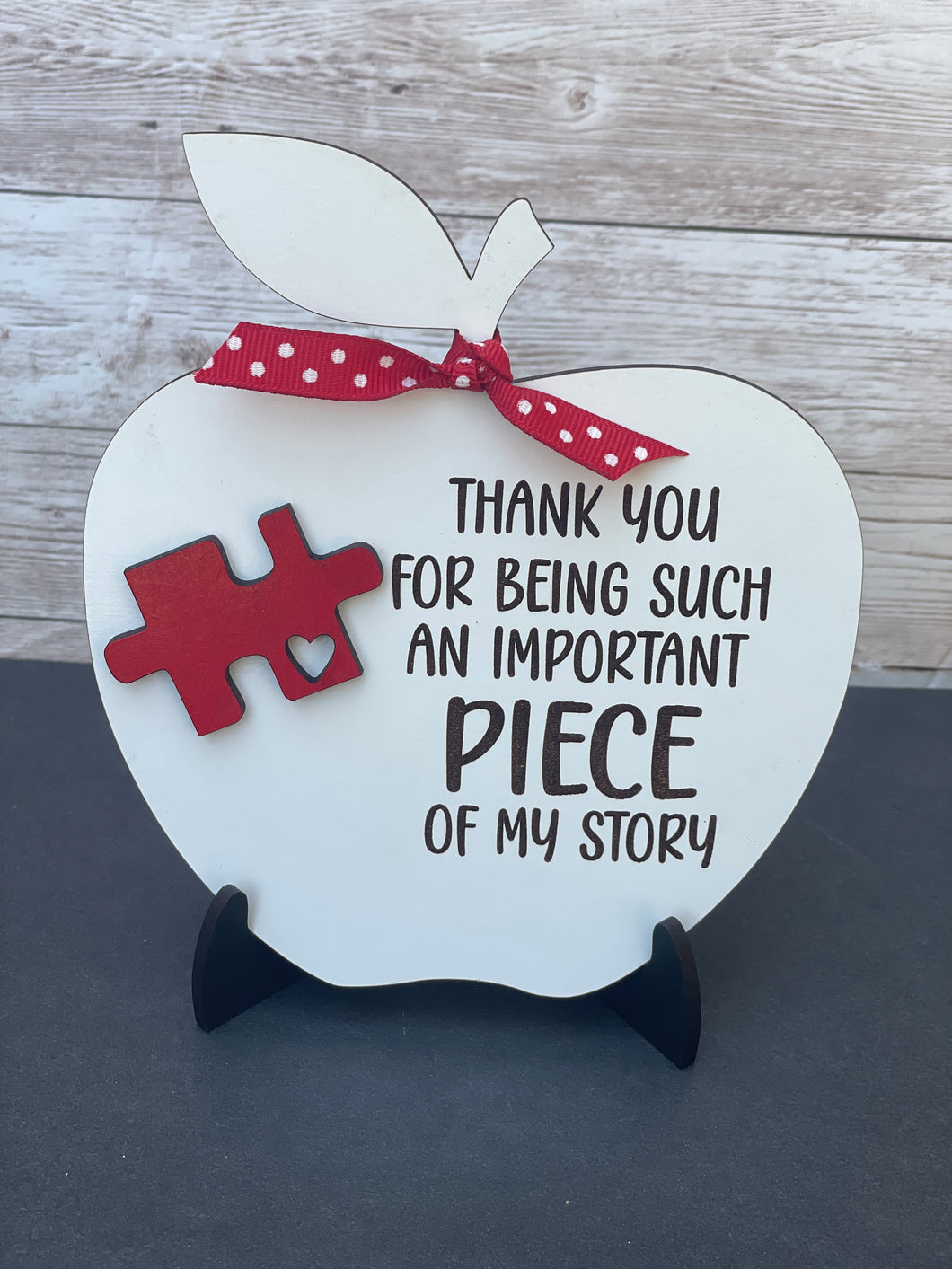 Thank you for being such an important piece of my story - Apple sign for teacher