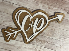 Load image into Gallery viewer, VALENTINE’S DAY! Personalized carved doodle heart with arrow PERSONALIZED sign
