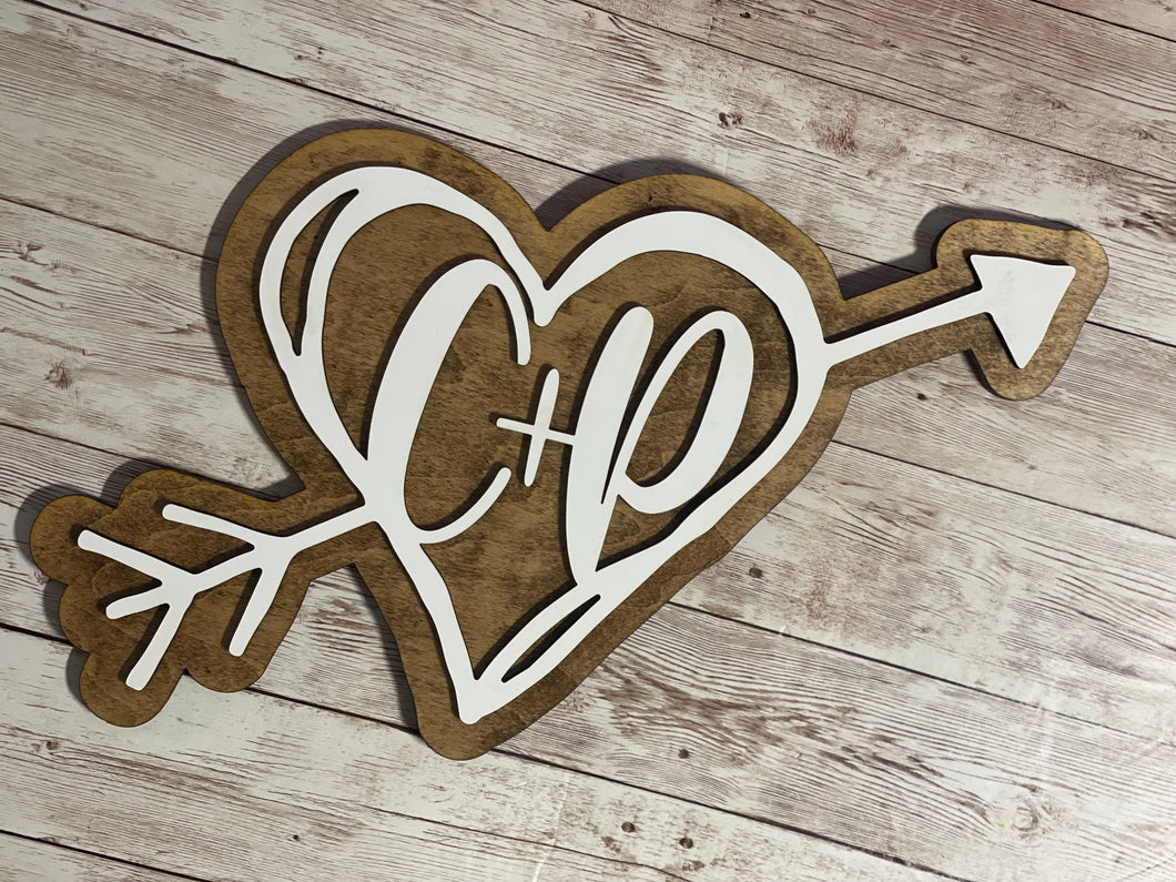 VALENTINE’S DAY! Personalized carved doodle heart with arrow PERSONALIZED sign