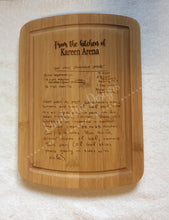 Load image into Gallery viewer, Customized Engraved Handwritten Keepsake Memorial Family Recipe Cutting Board
