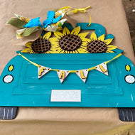 Large Blue Truck with Sunflower
