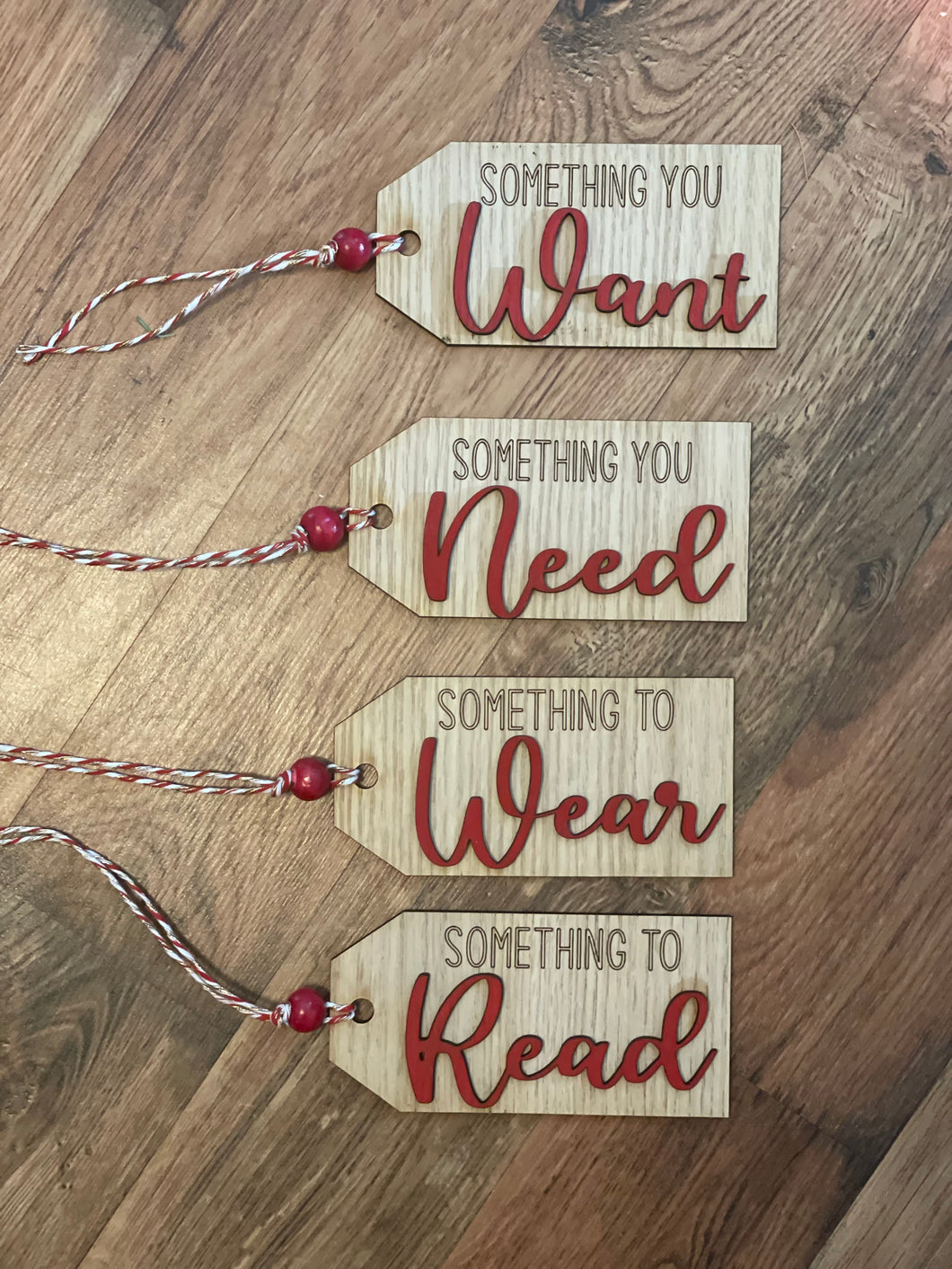 Christmas gift tags - Want, Need, Wear, Read