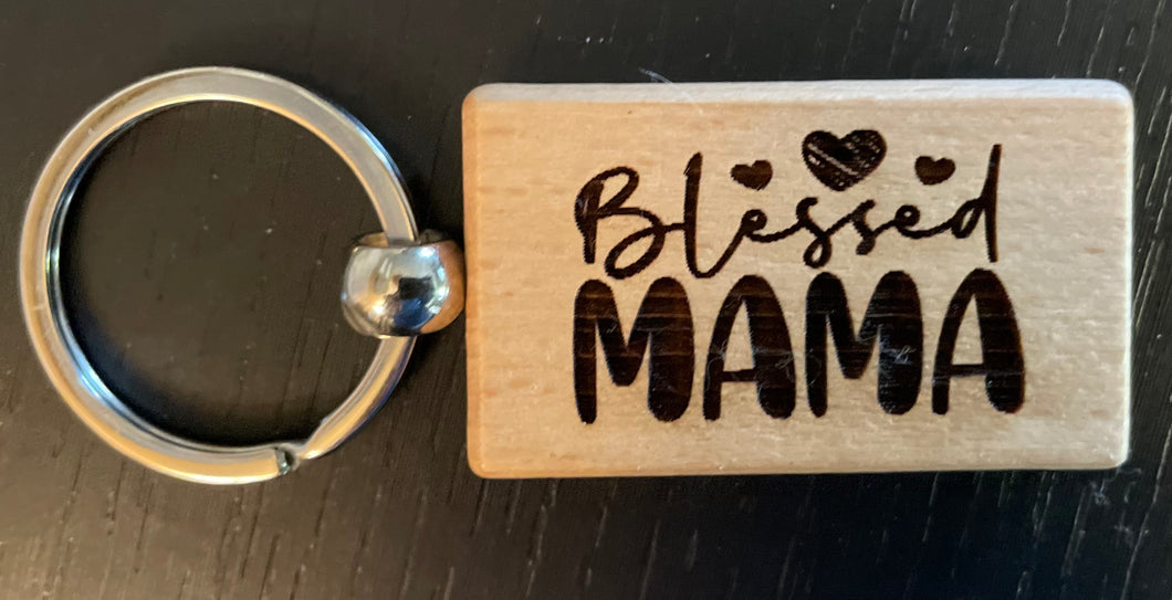 Blessed Mama Small Wooden Keychains