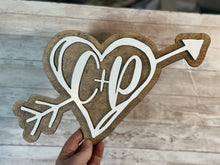 Load image into Gallery viewer, VALENTINE’S DAY! Personalized carved doodle heart with arrow PERSONALIZED sign
