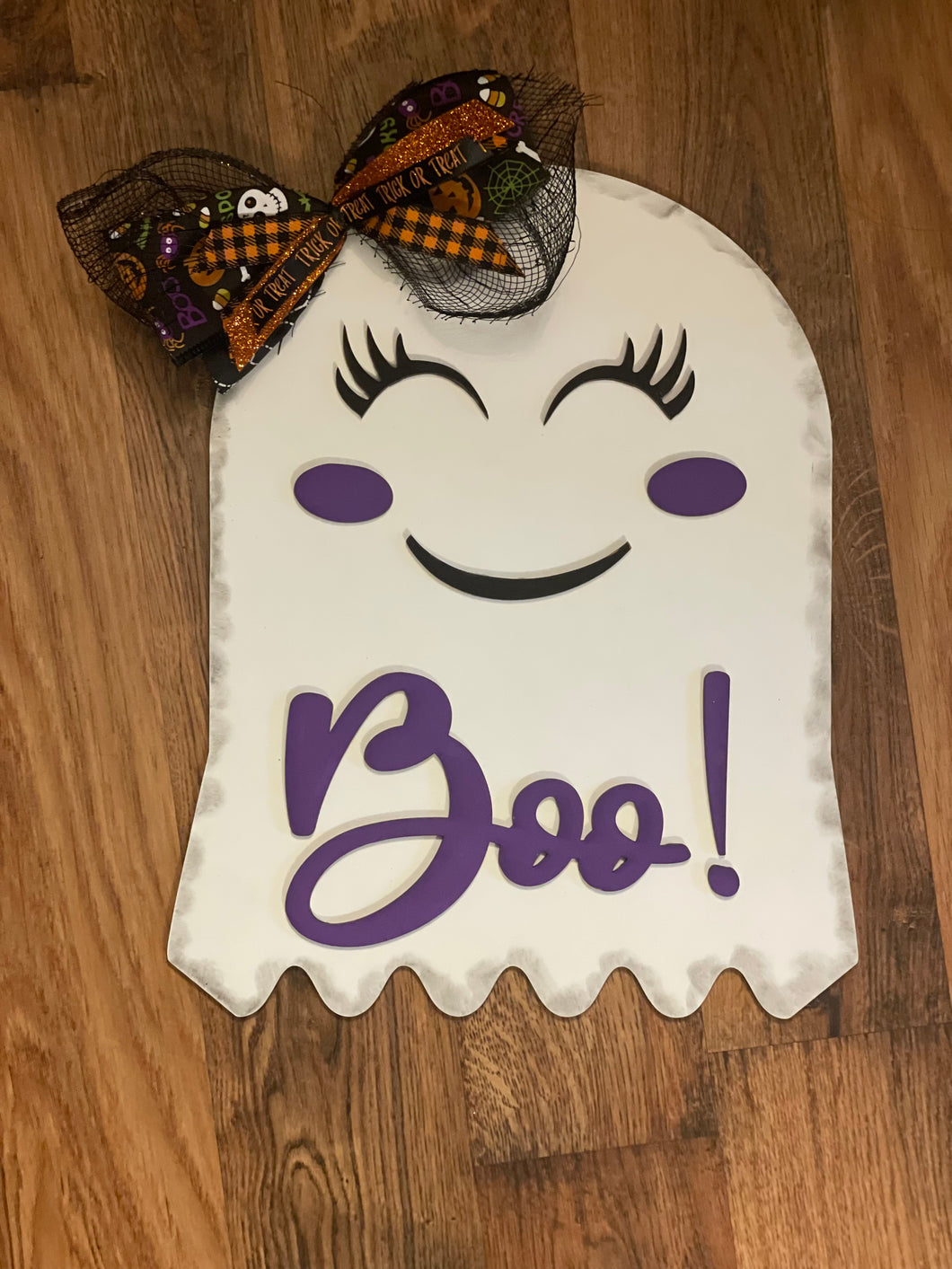 Girl Ghost Boo Sign with Bow