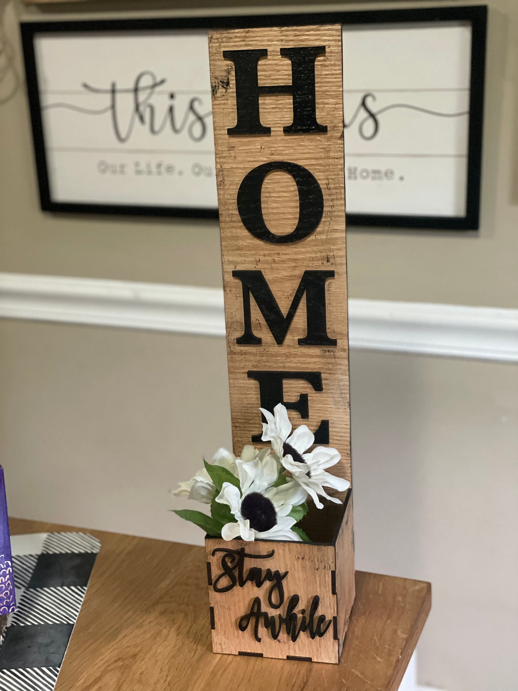 Small Porch Sign with holder for flowers