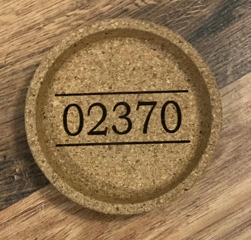 Cork Zip Code Coaster - Laser Engraved