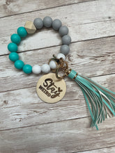 Load image into Gallery viewer, Engraved Wood Beaded Bracelet Keychain with Tassel
