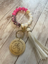 Load image into Gallery viewer, Engraved Silicone Beaded Bracelet Keychain with Tassel
